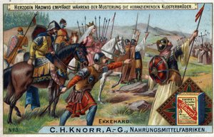 Invasioni barbariche - Durante la revisione delle truppe, la duchessa Hadwig riceve i monaci che si avvicinano sullo sfondo da Unknown artist
