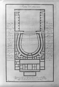 Piano interrato del teatro alla Scala di Milano ca. 1776-1778 Italia (Teatro alla Scala) (Mappa architettonica del sotterraneo del teatro alla Scala, Milano) Incisione da Unknown artist