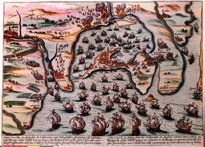 Piano di battaglia di Cales Males (Spagna) del 30 giugno 1596. La flotta dell