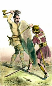 Battaglia tra un soldato franco e un soldato romano