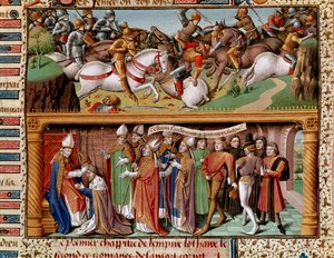 Scena di battaglia e incoronazione dell