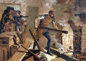 Bernard Palissy (1510-1589), ceramista francese, al lavoro sulla fusione dei suoi smalti