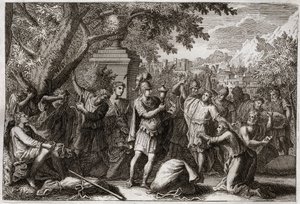 Bibbia di Royaumont, Antico Testamento: I fratelli di Giuseppe. Giuseppe fa mettere in prigione i suoi fratelli. Illustrazione del 1811 da Unknown artist