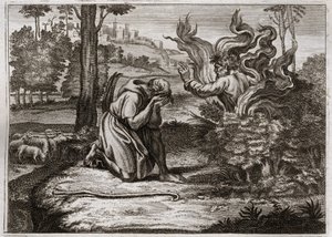 Bibbia di Royaumont, Antico Testamento: Roveto ardente. Dio parla a Mosè dal mezzo di un roveto ardente. Illustrazione del 1811.