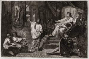 Bibbia di Royaumont, Antico Testamento: Daniele profeta. Il profeta Daniele rivela al re Nabucodonosor II un sogno che aveva fatto e gli spiega cosa significava. Illustrazione del 1811. da Unknown artist