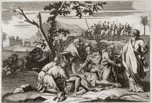 Bibbia di Royaumont, Antico Testamento: Morte del malvagio Antioco. La terribile morte del re Antioco IV Epifane (175-164 a.C.) dopo una caduta da cavallo. Illustrazione del 1811. da Unknown artist