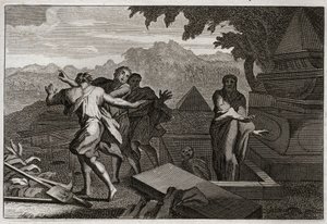 Bibbia di Royaumont, Antico Testamento: Risurrezione. Un morto fu lasciato cadere per caso nella tomba di Eliseo, e risuscitò toccando le sue ossa. Illustrazione del 1811 da Unknown artist