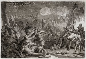 Bibbia di Royaumont, Antico Testamento: Sconfitta dei Madianiti al suono delle trombe e alla luce delle lampade. Illustrazione del 1811. da Unknown artist