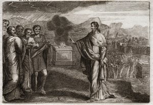 Bibbia di Royaumont, Antico Testamento: Sconfitta dei Filistei. Samuele offre un olocausto a Dio. Poi gli ebrei sconfiggono i Filistei. Illustrazione del 1811. da Unknown artist