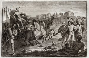 Bibbia di Royaumont, Antico Testamento: Elevazione di Giuseppe. Giuseppe è innalzato in gloria. Illustrazione del 1811. da Unknown artist
