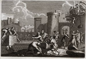 Bibbia di Royaumont, Antico Testamento: Gerusalemme ricostruita. Re Artaserse I manda Neemia a Gerusalemme con il permesso di ricostruire tutte le sue mura. Illustrazione del 1811 da Unknown artist