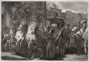 Bibbia di Royaumont, Antico Testamento: Jezabel mangiata dai cani. Ieu fa gettare Jezabel da una finestra, e viene mangiata dai cani. Illustrazione del 1811