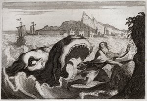 Bibbia di Royaumont, Antico Testamento: Giona nella balena. Il profeta Giona vive in una balena e ne esce vivo. Illustrazione del 1811 da Unknown artist