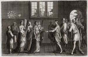 Bibbia di Royaumont, Antico Testamento: Matrimonio di Isacco. Isacco, figlio di Abramo, sposa Rebecca. Illustrazione del 1811 da Unknown artist