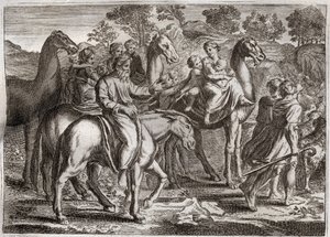 Bibbia di Royaumont, Antico Testamento: Ritorno di Giacobbe. Il ritorno di Giacobbe nella terra di Canaan con le sue mogli, Rachele e Lea, e i suoi figli. Illustrazione del 1811