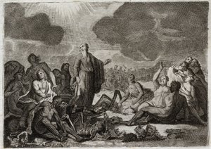 Bibbia di Royaumont, Antico Testamento: Seconda visione di Ezechiele. La visione che il profeta Ezechiele ebbe di diverse ossa tutte secche che presero forma umana. Illustrazione del 1811 da Unknown artist