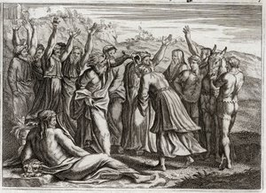 Bibbia di Royaumont, Antico Testamento: Re Salomone. Davide stabilisce Salomone re su preghiera di Betsabea e del profeta Natan. Illustrazione del 1811 da Unknown artist