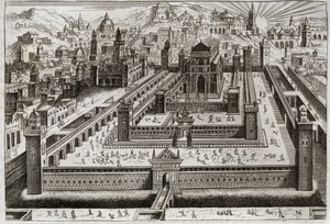 Bibbia di Royaumont, Antico Testamento: Tempio di Salomone. Salomone costruisce il Tempio a Gerusalemme. Illustrazione del 1811.