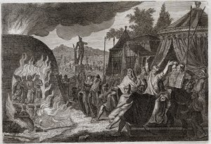 Bibbia di Royaumont, Antico Testamento: I tre giovani nella fornace. Il re Nabucodonosor II getta tre giovani ebrei in una fornace ardente, da cui vengono miracolosamente liberati. Si chiamano Anania, Azaria e Misaele. da Unknown artist