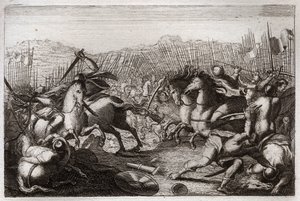 Bibbia di Royaumont, Antico Testamento: Vittoria di Giuda. Giuda Maccabeo sconfigge Apollonio, Seron, Tolomeo Macron, Gorgia, Nicanore e Lisia in varie battaglie. Illustrazione del 1811. da Unknown artist
