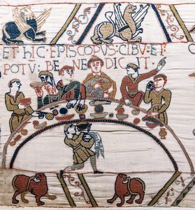 Il vescovo Odo benedice il cibo e il vino, Arazzo di Bayeux da Unknown artist
