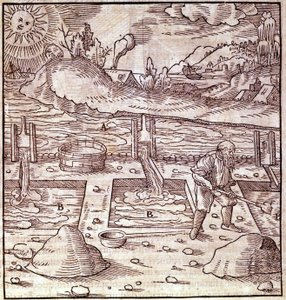 Recupero del bitume. Georg Bauer "Agricola De Re metallica", libro del XV secolo. Bibl. del Museo della Scienza, Milano da Unknown artist