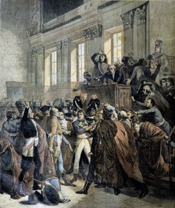 Bonaparte al colpo di stato del 18 brumaio nella Camera del Consiglio dei Cinquecento (sala dei 500) di Saint Cloud - in “Le Petite Journal”, 03/1893 da Unknown artist