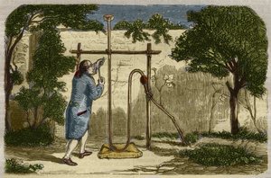 Botanica: esperimento di Stephen Hales (1677-1761) sulla forza di ascensione della linfa nel 1727. Incisione del 1859 in 