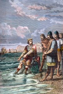 Canuto il Grande, convince i suoi cortigiani che non ha il potere di fermare la marea - Re Canuto II il Grande (Knud I il Grande) (circa 995-1035), Re d
