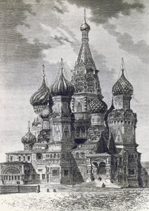 Cattedrale della Protezione della Santissima Theotokos sul Fossato o Cattedrale di San Basilio sulla Piazza Rossa a Mosca, Russia, incisione da Free Russia da Unknown artist