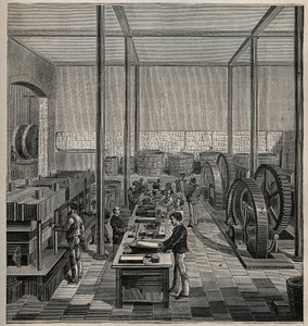 Celluloide: fabbricazione della celluloide. Incisione del 1885 in 
