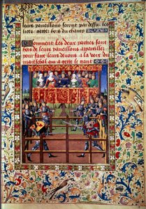 Cerimonie e ordinanze come pegno di battaglia: duello in campo chiuso tra due cavalieri. Miniatura da un manoscritto di Jean de Rolin (XV secolo) 1460 Parigi, B.N. da Unknown artist