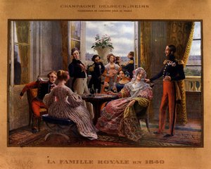 Champagne servito alla tavola reale nel 1840 - manifesto pubblicitario per lo champagne Delbeck, Fornitore della vecchia corte di Francia, fine XIX secolo da Unknown artist