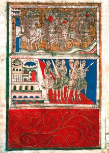 Carlo Magno e i suoi cavalieri lasciano Aquisgrana e vanno a Santiago de Compostela (miniatura dal Codex Calixtinus) da Unknown artist