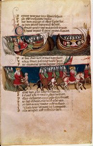 Carlo Magno sale su una nave e sotto guida i suoi eserciti durante le sue conquiste (Miniatura) da Unknown artist