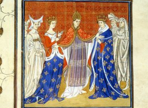 Carlo IV il Bello e Bianca di Borgogna - Miniatura del Medioevo (rif. 512, 345v): Richiesta di permesso alla Biblioteca Municipale di Tolosa (tel: 05 62 27 66 66) da Unknown artist