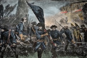 Carlo XII di Svezia in battaglia - Grande Guerra del Nord (1700-1721): Re Carlo XII (Carl) di Svezia (1682-1728) alla battaglia di Poltava (Pultawa, Ucraina), nel 1709 contro le armi di Pietro I di Russia, detto il Grande (1672-1725)