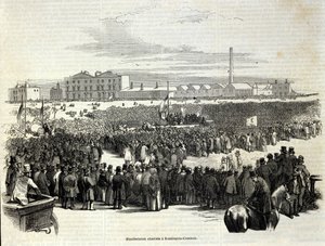 Dimostrazione cartista a Kennington Common: è un movimento politico operaio precursore del socialismo, Incisione del 1848