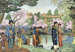 Cherry Blossoms in Spring, Japan (Fiori di ciliegio giapponesi in Giappone in primavera, aprile 1933) Illustrazione da "Le pelerin" 1933 Collezione privata da Unknown Artist