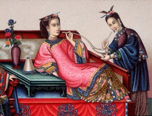 Aristocratico cinese seduto che fuma oppio - inizio XIX secolo da Unknown artist