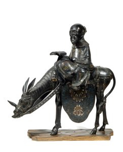 Filosofo cinese Lao Tseu (Lao Zi o Lao-Tseu o Lao-Zi) con un asino. Figurina da Unknown artist