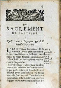 Religione cristiana: pagina interna del libro "Il Grande Catechismo". Opera di Pierre Canisius (XVII secolo)
