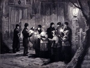 Notte di Natale in Canada: letture e preghiere. Incisione del XIX secolo