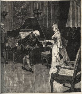 Christoph Willibald Gluck davanti alla regina Maria Antonietta a Trianon - Christoph Willibald Gluck (1714-1787), compositore tedesco che suona davanti alla regina Maria Antonietta a Trianon - incisione in 