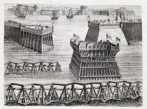 Castello di Argencourt e ingresso alla diga di La Rochelle (assedio di La Rochelle) da Unknown artist