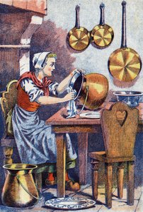 Cenerentola nella sua cucina, Illustrazione per "Cenerentola", racconto di Charles Perrault (1628-1703), scrittore francese. Illustrazione anonima
