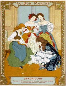 Cenerentola prova la scarpetta di vetro - Etichetta pubblicitaria Bon Marché da Unknown artist