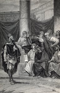 Cineas importante consigliere del re Pirro che cerca di negoziare con i Romani dopo la battaglia di Eraclea 280 a.C., Incisione 1884 da Unknown artist