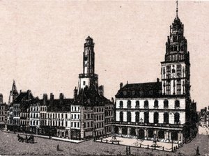 Città di Calais: vecchio faro e municipio in "Il mondo illustra 168 vedute" Non datato (fine XIX secolo) da Unknown artist