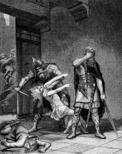 Clotario I (ca. 497-561) e Childeberto I, re franchi, uccisero due figli del loro fratello Clodomiro (495-524) da Unknown artist